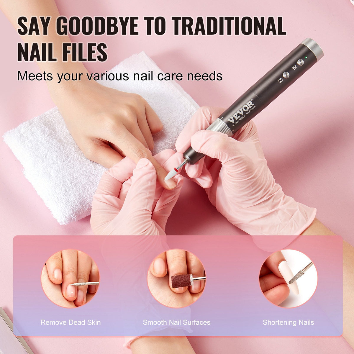 VEVOR Electric Cordless Nail Drill, 30,000RPM Variable-Speed Rechargeable Nail E File Machine, Portable Manicure Pedicure Polisher with 50PCS Sanding Bands for Dead Skin Removal, Nail Surface Smooth - CDSMJDMJBSZCPZS90V9 - view 6