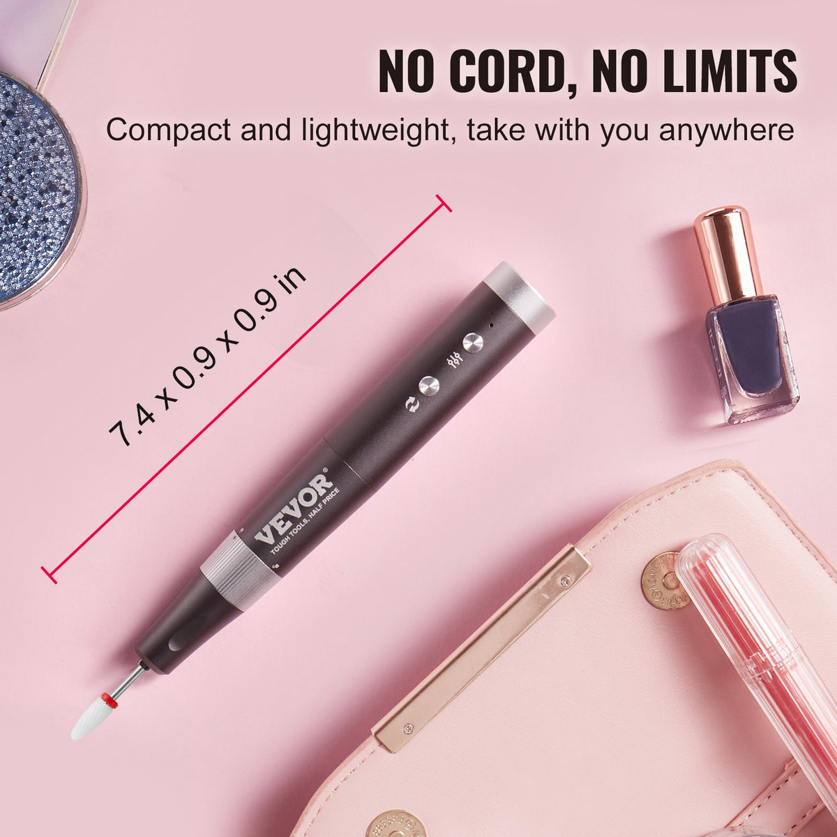 VEVOR Electric Cordless Nail Drill, 30,000RPM Variable-Speed Rechargeable Nail E File Machine, Portable Manicure Pedicure Polisher with 50PCS Sanding Bands for Dead Skin Removal, Nail Surface Smooth - CDSMJDMJBSZCPZS90V9 - view 7