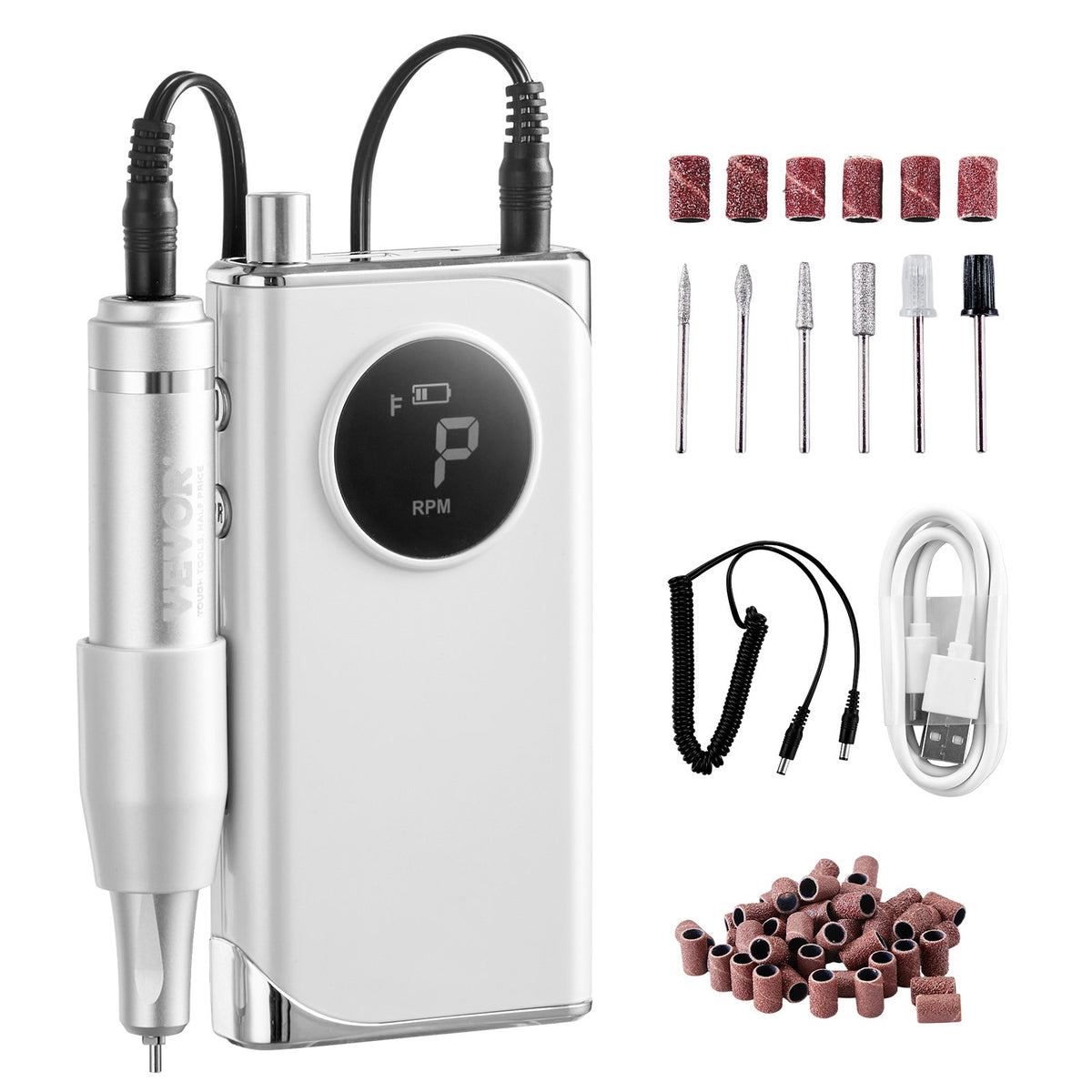 VEVOR Electric Rechargeable Nail Drill, 40,000RPM Portable Cordless Nail E File Machine, LCD-Display Acrylic Gel Grinder Tool with 6 Bits and 50PCS Sanding Bands for Manicure Pedicure Carve Polish - CDSMJDMJBXSZDCD8IV9 - view 1
