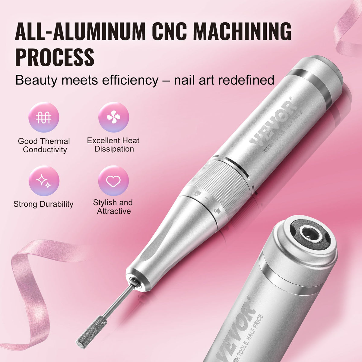 VEVOR Electric Rechargeable Nail Drill, 40,000RPM Portable Cordless Nail E File Machine, LCD-Display Acrylic Gel Grinder Tool with 6 Bits and 50PCS Sanding Bands for Manicure Pedicure Carve Polish - CDSMJDMJBXSZDCD8IV9 - view 5