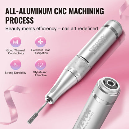 VEVOR Electric Rechargeable Nail Drill, 40,000RPM Portable Cordless Nail E File Machine, LCD-Display Acrylic Gel Grinder Tool with 6 Bits and 50PCS Sanding Bands for Manicure Pedicure Carve Polish - CDSMJDMJBXSZDCD8IV9 - view 5