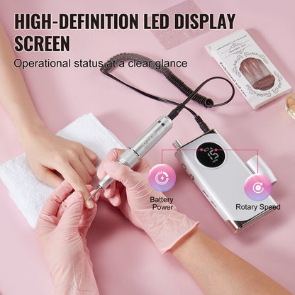 VEVOR Electric Rechargeable Nail Drill, 40,000RPM Portable Cordless Nail E File Machine, LCD-Display Acrylic Gel Grinder Tool with 6 Bits and 50PCS Sanding Bands for Manicure Pedicure Carve Polish - CDSMJDMJBXSZDCD8IV9 - view 6