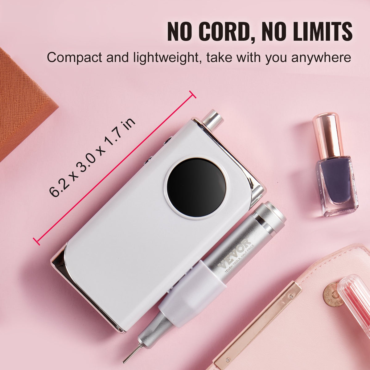 VEVOR Electric Rechargeable Nail Drill, 40,000RPM Portable Cordless Nail E File Machine, LCD-Display Acrylic Gel Grinder Tool with 6 Bits and 50PCS Sanding Bands for Manicure Pedicure Carve Polish - CDSMJDMJBXSZDCD8IV9 - view 7
