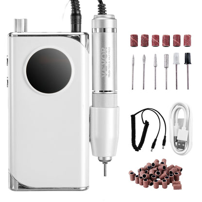 VEVOR Electric Rechargeable Nail Drill, 40,000RPM Portable Cordless Nail E File Machine, LCD-Display Acrylic Gel Grinder Tool with 6 Bits and 50PCS Sanding Bands for Manicure Pedicure Carve Polish - CDSMJDMJBXSZDCD8IV9 - view 10