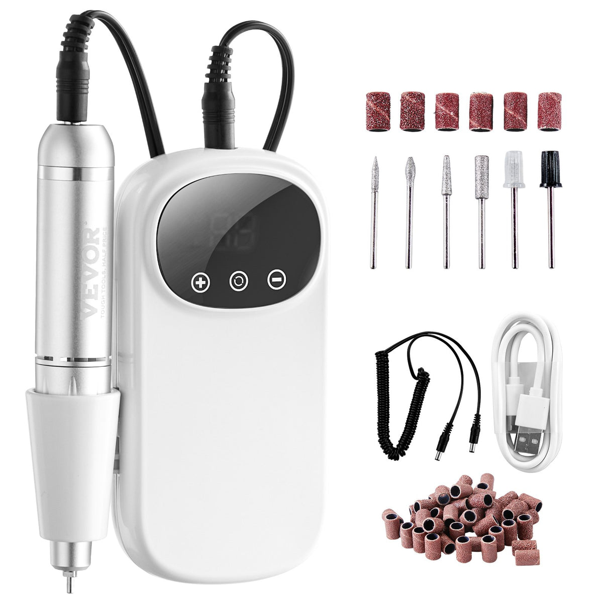 VEVOR Electric Rechargeable Nail Drill, 35,000RPM Portable Cordless Nail E File Machine, LCD-Display Acrylic Gel Grinder Tool with 6 Bits and 50PCS Sanding Bands for Manicure Pedicure Carve Polish - CDSMJDMJBXSZQW53MV9 - view 1