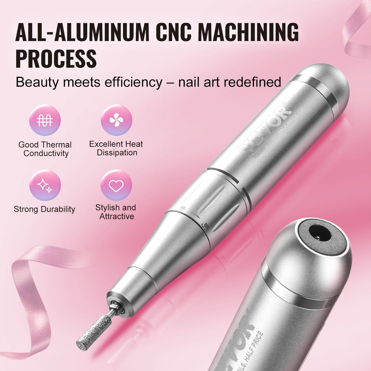 VEVOR Electric Rechargeable Nail Drill, 35,000RPM Portable Cordless Nail E File Machine, LCD-Display Acrylic Gel Grinder Tool with 6 Bits and 50PCS Sanding Bands for Manicure Pedicure Carve Polish - CDSMJDMJBXSZQW53MV9 - view 5