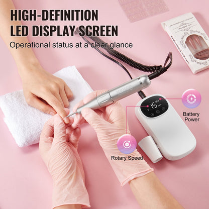 VEVOR Electric Rechargeable Nail Drill, 35,000RPM Portable Cordless Nail E File Machine, LCD-Display Acrylic Gel Grinder Tool with 6 Bits and 50PCS Sanding Bands for Manicure Pedicure Carve Polish - CDSMJDMJBXSZQW53MV9 - view 6