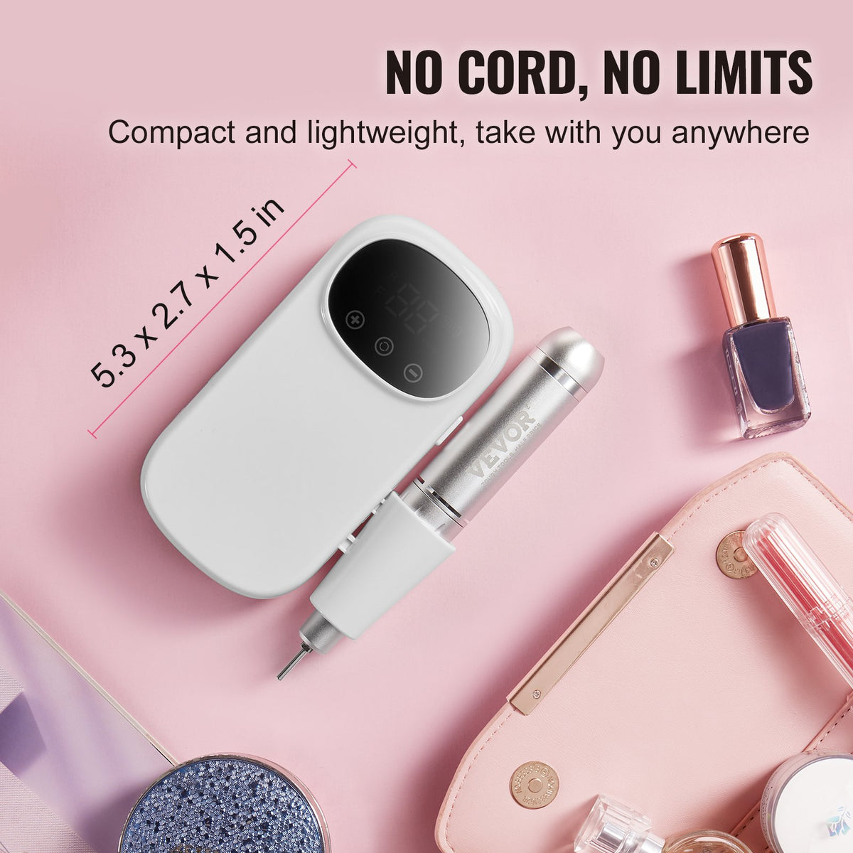VEVOR Electric Rechargeable Nail Drill, 35,000RPM Portable Cordless Nail E File Machine, LCD-Display Acrylic Gel Grinder Tool with 6 Bits and 50PCS Sanding Bands for Manicure Pedicure Carve Polish - CDSMJDMJBXSZQW53MV9 - view 7