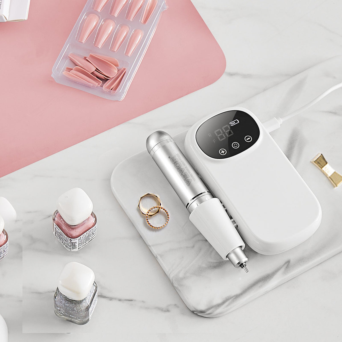 VEVOR Electric Rechargeable Nail Drill, 35,000RPM Portable Cordless Nail E File Machine, LCD-Display Acrylic Gel Grinder Tool with 6 Bits and 50PCS Sanding Bands for Manicure Pedicure Carve Polish - CDSMJDMJBXSZQW53MV9 - view 9