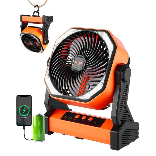 VEVOR 8 inch Rechargeable Camping Fan, Battery Operated with Light & Charging, 4 Speed Portable Outdoor Desktop Fan, 270-degree Manual Tilt for Tent, RV, Car, Travel, Jobsite & Hurricane Power Outages - CDSTS8INCH10B1I1P002V9 - view 2