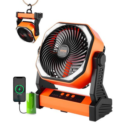 VEVOR 8 inch Rechargeable Camping Fan, Battery Operated with Light & Charging, 4 Speed Portable Outdoor Desktop Fan, 270-degree Manual Tilt for Tent, RV, Car, Travel, Jobsite & Hurricane Power Outages - CDSTS8INCH10B1I1P002V9 - view 2