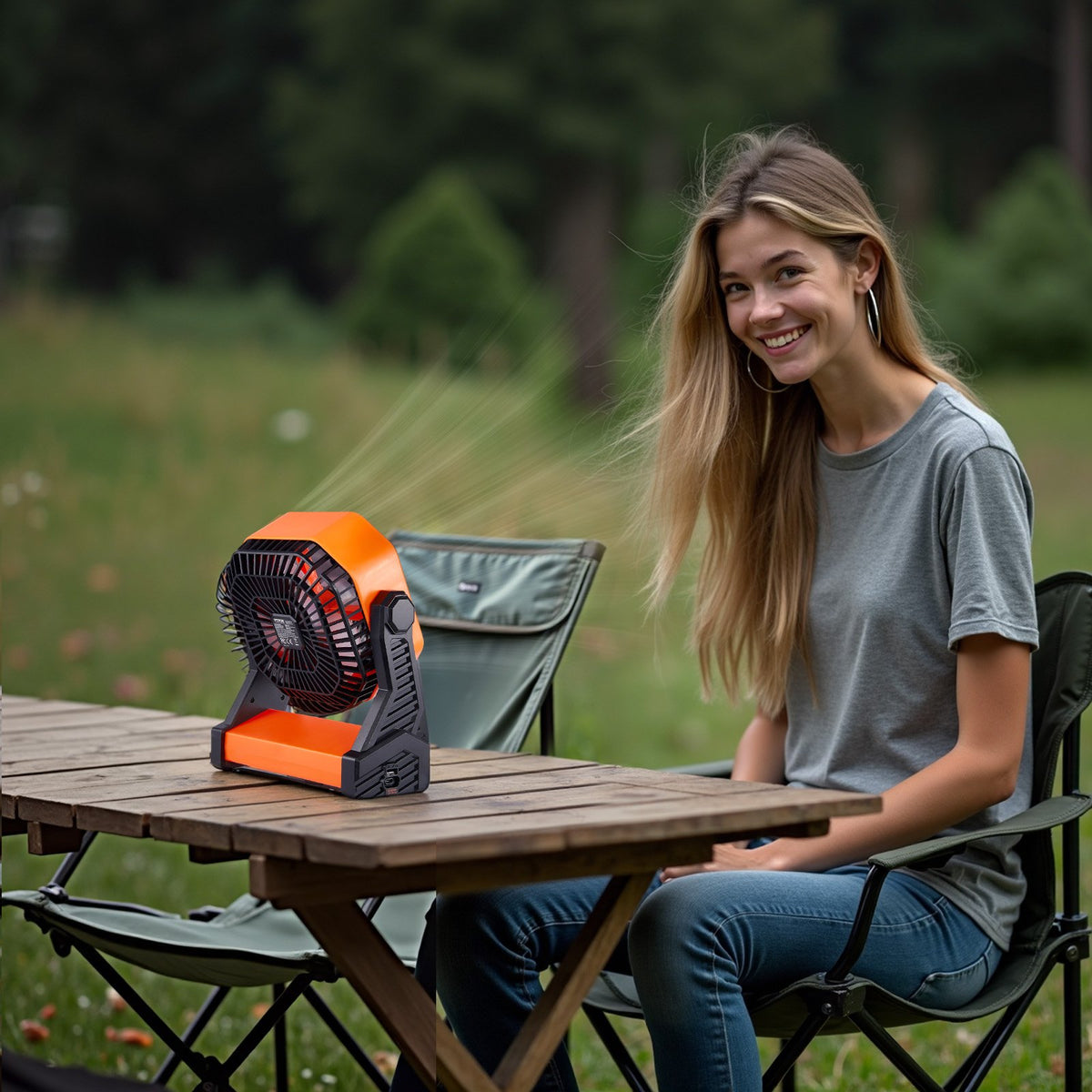 VEVOR 8 inch Rechargeable Camping Fan, Battery Operated with Light & Charging, 4 Speed Portable Outdoor Desktop Fan, 270-degree Manual Tilt for Tent, RV, Car, Travel, Jobsite & Hurricane Power Outages - CDSTS8INCH10B1I1P002V9 - view 9