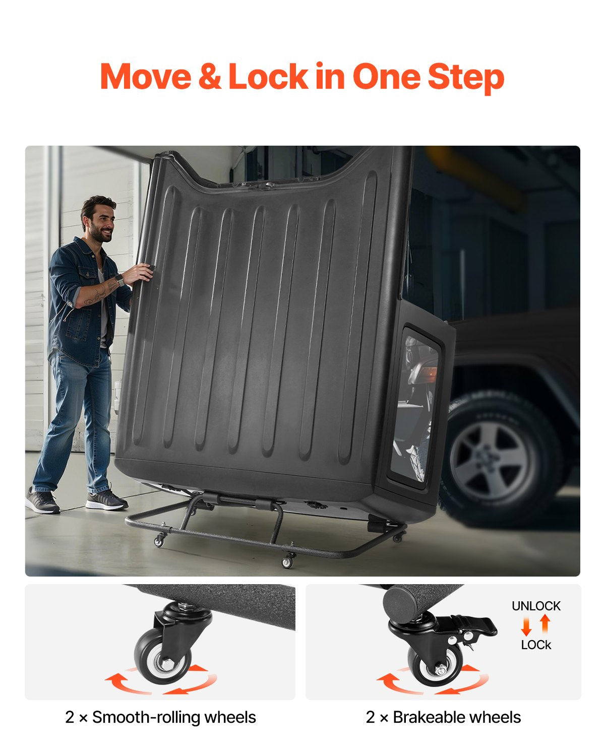 VEVOR Hardtop Storage Cart, Moveable Sturdy Hard Top Cart, with 3-Adjustable Holes & Thickened Soft Padding, Hardtop Storage Rack with Powder Coating, Fit for Jeep Wrangler TJ, JK - CDTCCZ1PCS006HIMTV0 - view 6