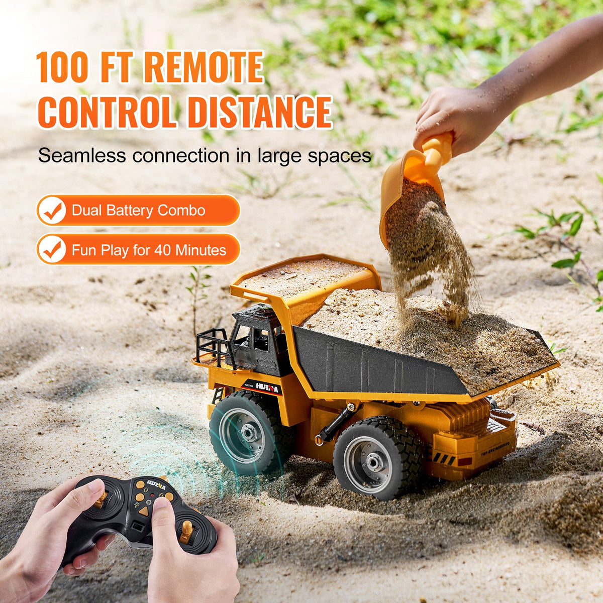 VEVOR RC Dump Truck Toy, 9-Channel 1:18 Scale, Remote Control Dump Truck RC Construction Vehicle Truck Toy with Metal Bed & Light, 2 Rechargeable Batteries for Toddlers Kids Boys and Girls Age 8+ - CDXJSCZ9TDKCLK4N4V9 - view 6