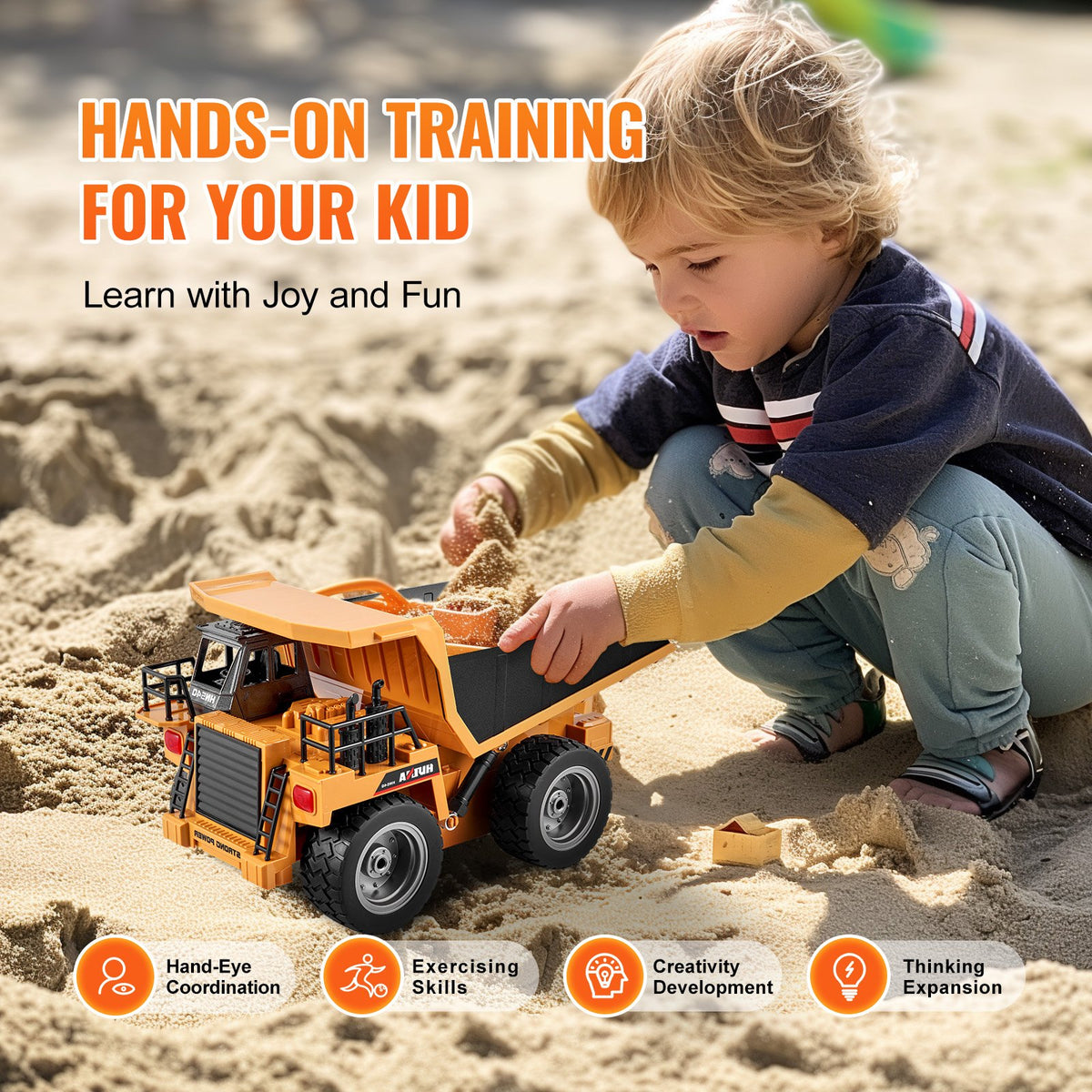 VEVOR RC Dump Truck Toy, 9-Channel 1:18 Scale, Remote Control Dump Truck RC Construction Vehicle Truck Toy with Metal Bed & Light, 2 Rechargeable Batteries for Toddlers Kids Boys and Girls Age 8+ - CDXJSCZ9TDKCLK4N4V9 - view 7
