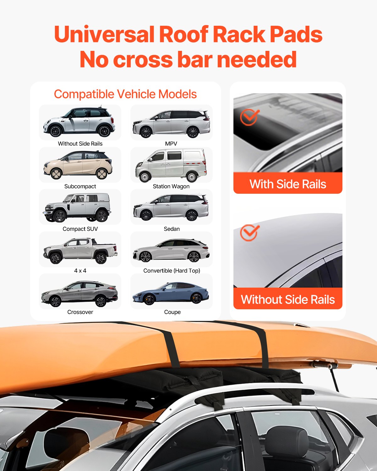 VEVOR Inflatable Soft Roof Rack Bars, 37.6-Inch Universal Car Roof Rack Pads, 88LBS Loading Luggage Kayak Carrier with 2 Tie-Down Straps & Ropes, Hand Air Pump, Storage Bag for Canoes Surfboards SUPs - CDXLJDWXHGJKOWKIKV0 - view 3