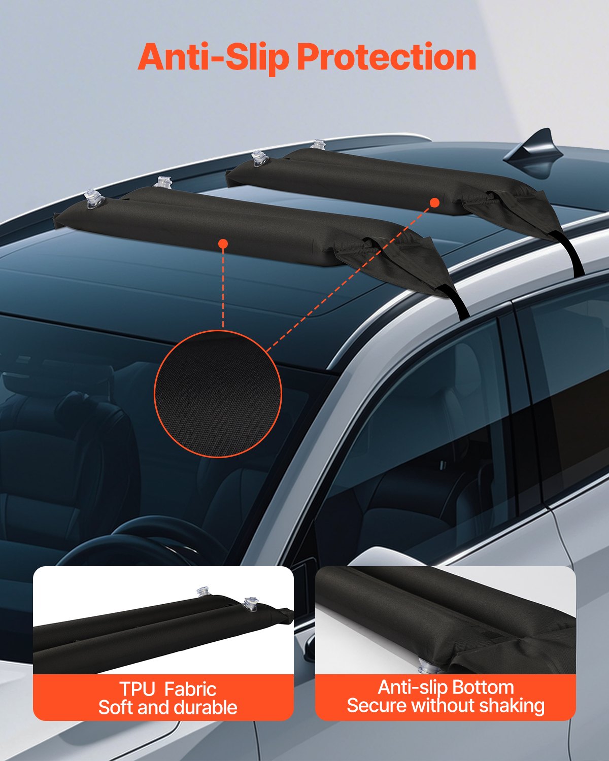 VEVOR Inflatable Soft Roof Rack Bars, 37.6-Inch Universal Car Roof Rack Pads, 88LBS Loading Luggage Kayak Carrier with 2 Tie-Down Straps & Ropes, Hand Air Pump, Storage Bag for Canoes Surfboards SUPs - CDXLJDWXHGJKOWKIKV0 - view 6