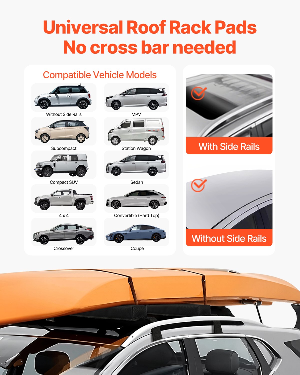 VEVOR Soft Roof Rack Pads, 15.5-Inch Universal Car Roof Rack Pads, 176LBS Loading Capacity Luggage Kayak Carrier with Portable Storage Bag for SUP Canoe Snowboard Paddle Board Surfboard - CDXLJDWXHGJKOZKMCV0 - view 3