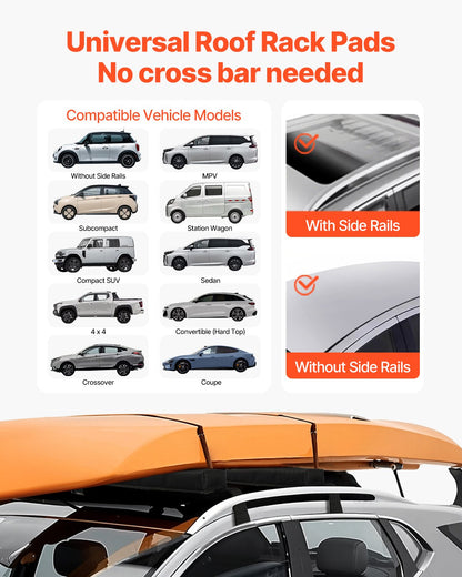 VEVOR Soft Roof Rack Pads, 15.5-Inch Universal Car Roof Rack Pads, 176LBS Loading Capacity Luggage Kayak Carrier with Portable Storage Bag for SUP Canoe Snowboard Paddle Board Surfboard - CDXLJDWXHGJKOZKMCV0 - view 3