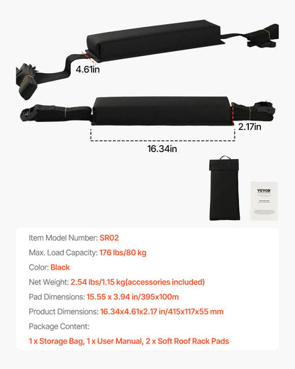 VEVOR Soft Roof Rack Pads, 15.5-Inch Universal Car Roof Rack Pads, 176LBS Loading Capacity Luggage Kayak Carrier with Portable Storage Bag for SUP Canoe Snowboard Paddle Board Surfboard - CDXLJDWXHGJKOZKMCV0 - view 8