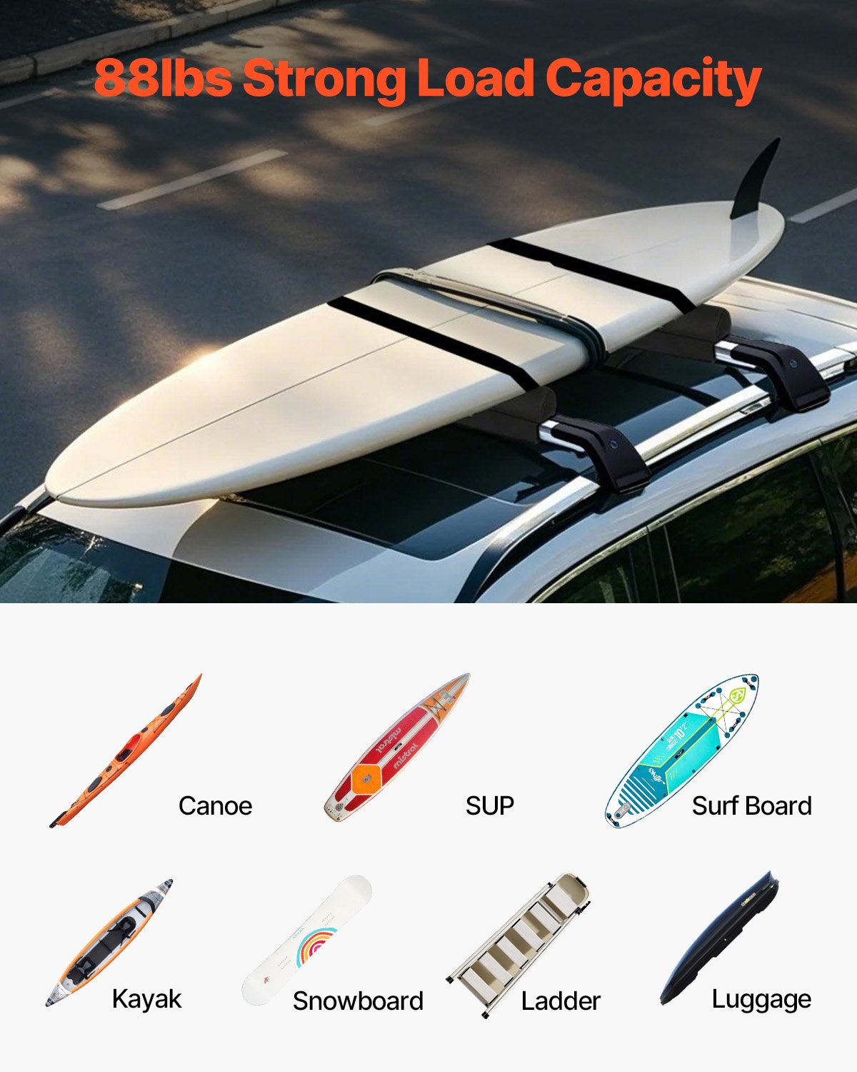 VEVOR Soft Roof Rack Pads, 28" Universal Car Roof Rack Pads for Various Crossbars, 88LBS Load Capacity Luggage Kayak Carrier with 2 Tie Down Straps for SUPs Canoes Snowboards Paddle Boards - CDXLJDXHGJKHR1COVV0 - view 5