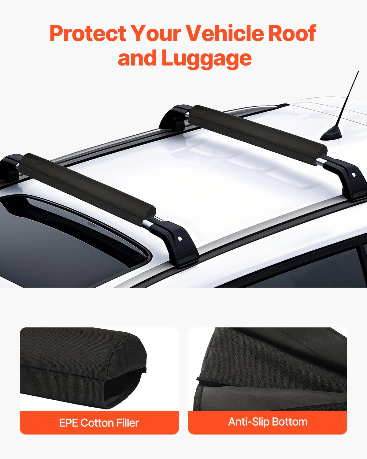 VEVOR Soft Roof Rack Pads, 28" Universal Car Roof Rack Pads for Various Crossbars, 88LBS Load Capacity Luggage Kayak Carrier with 2 Tie Down Straps for SUPs Canoes Snowboards Paddle Boards - CDXLJDXHGJKHR1COVV0 - view 6