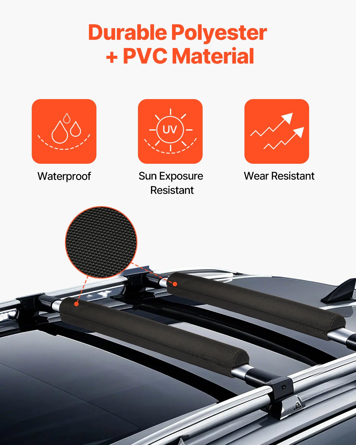 VEVOR Soft Roof Rack Pads, 28" Universal Car Roof Rack Pads for Various Crossbars, 88LBS Load Capacity Luggage Kayak Carrier with 2 Tie Down Straps for SUPs Canoes Snowboards Paddle Boards - CDXLJDXHGJKHR1COVV0 - view 7