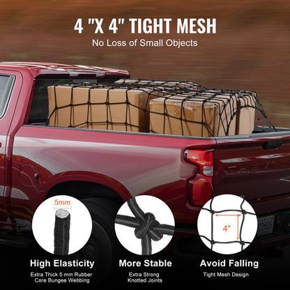 VEVOR Cargo Net, 72 in x 48 in, Heavy Duty Bungee Cargo Netting with 12 Carabiners, 4' x 6' Stretches to 7.2' x 10.8', Wear-resistant & Weather-proof, Suitable for Pickup, Truck, Jeep, SUV, Trailer - CDXLW7248INCDU0L0V0 - view 4
