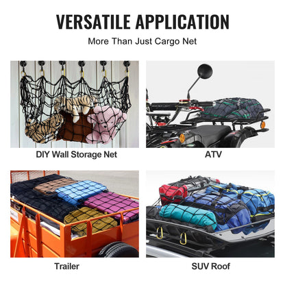 VEVOR Cargo Net, 72 in x 48 in, Heavy Duty Bungee Cargo Netting with 12 Carabiners, 4' x 6' Stretches to 7.2' x 10.8', Wear-resistant & Weather-proof, Suitable for Pickup, Truck, Jeep, SUV, Trailer - CDXLW7248INCDU0L0V0 - view 7