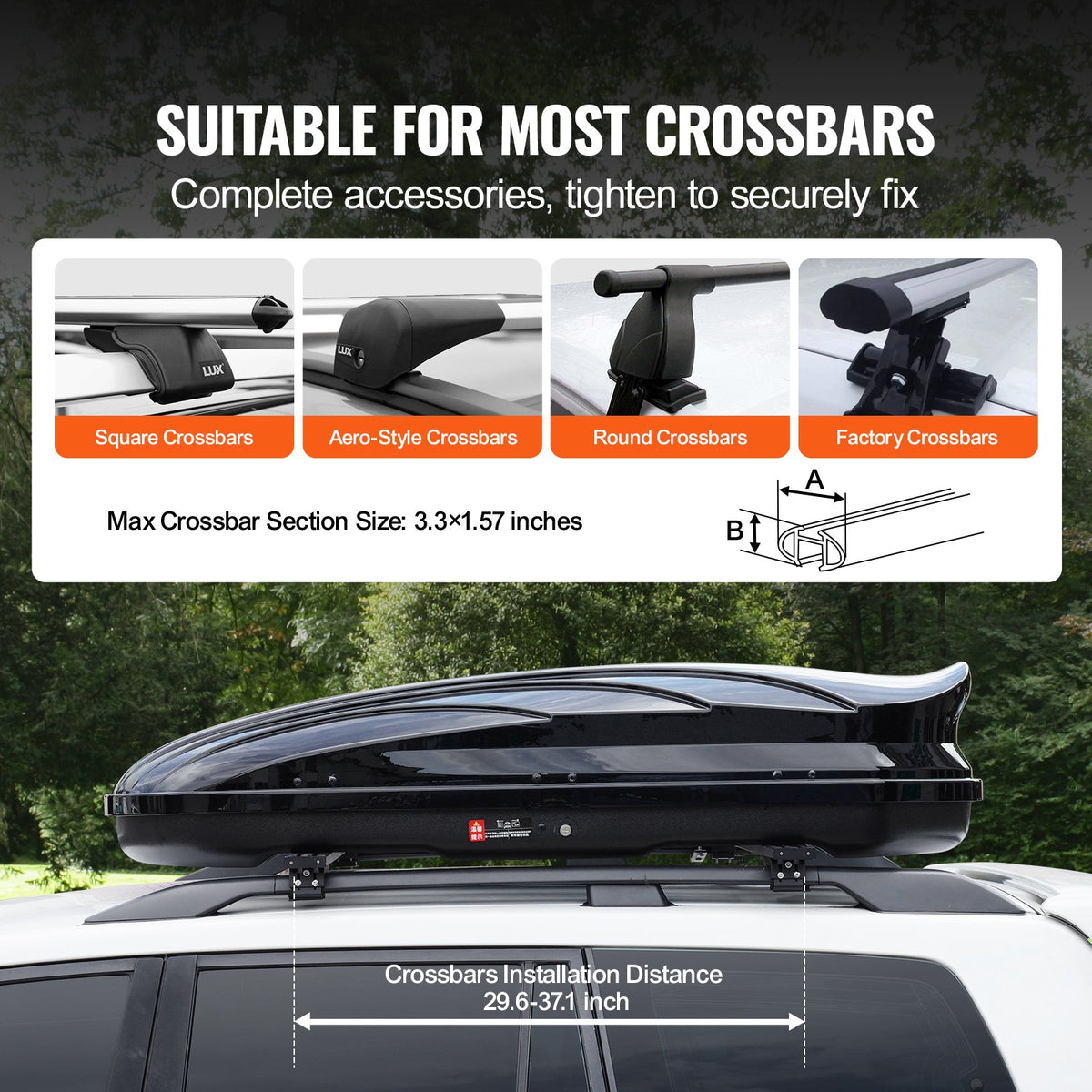 VEVOR Rooftop Cargo Carrier, 11 Cubic Feet Roof Cargo Box, ABS Hard Shell Roof Box, with Dual-Sided Opening and 2 Reinforced Straps, Aerodynamic, Suitable for most Crossbar, for Car, Wagon, SUV, Black - CDXLXHS11LFYIFFORV0 - view 4