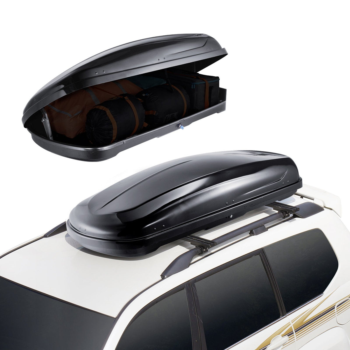 VEVOR Rooftop Cargo Carrier, 14 Cubic Feet Roof Cargo Box, ABS Hard Shell Roof Box, with Dual-Sided Opening and 2 Reinforced Straps, Aerodynamic, Suitable for most Crossbar, for Car, Wagon, SUV, Black - CDXLXHS14LFYUR2AAV0 - view 1