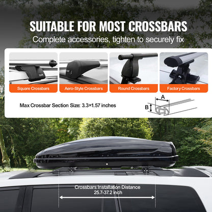 VEVOR Rooftop Cargo Carrier, 14 Cubic Feet Roof Cargo Box, ABS Hard Shell Roof Box, with Dual-Sided Opening and 2 Reinforced Straps, Aerodynamic, Suitable for most Crossbar, for Car, Wagon, SUV, Black - CDXLXHS14LFYUR2AAV0 - view 4
