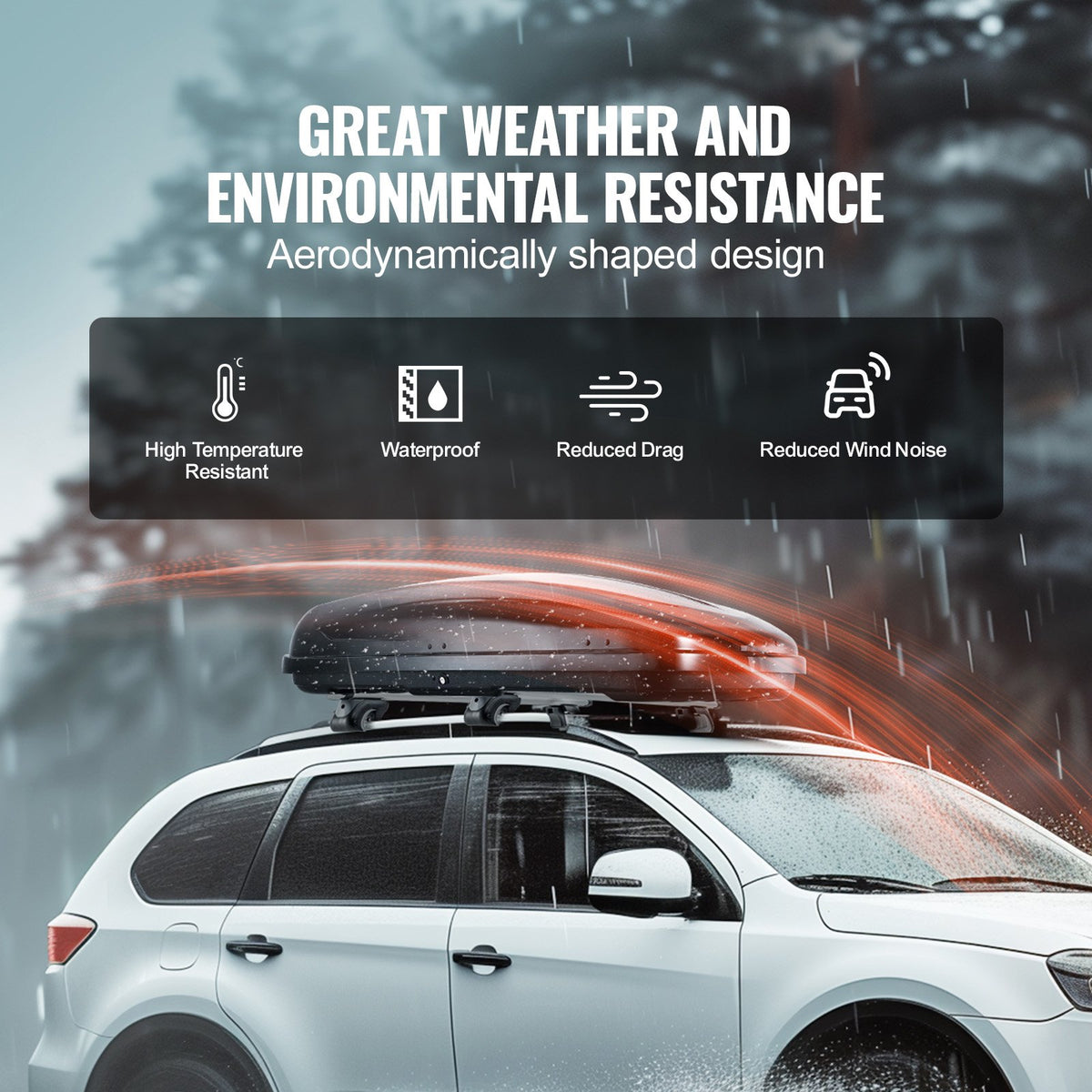 VEVOR Rooftop Cargo Carrier, 14 Cubic Feet Roof Cargo Box, ABS Hard Shell Roof Box, with Dual-Sided Opening and 2 Reinforced Straps, Aerodynamic, Suitable for most Crossbar, for Car, Wagon, SUV, Black - CDXLXHS14LFYUR2AAV0 - view 7