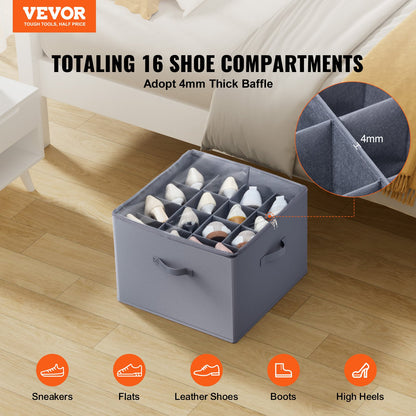 VEVOR Under Bed Shoe Storage Organizer, 1 Pack, 16 Compartments, Underbed Shoe Box Storage Containers Adjustable Dividers, Sandal Organizer Storage with Clear Window, Breathable, Reinforced Handles - CDXSNGKHS0000QJ43V0 - view 3