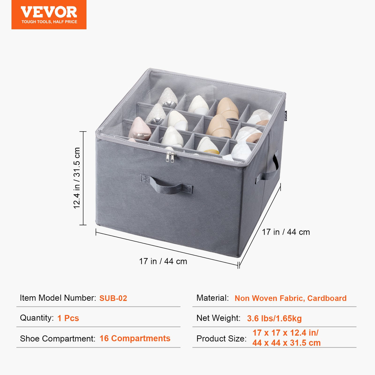 VEVOR Under Bed Shoe Storage Organizer, 1 Pack, 16 Compartments, Underbed Shoe Box Storage Containers Adjustable Dividers, Sandal Organizer Storage with Clear Window, Breathable, Reinforced Handles - CDXSNGKHS0000QJ43V0 - view 8