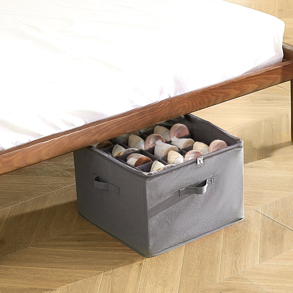 VEVOR Under Bed Shoe Storage Organizer, 1 Pack, 16 Compartments, Underbed Shoe Box Storage Containers Adjustable Dividers, Sandal Organizer Storage with Clear Window, Breathable, Reinforced Handles - CDXSNGKHS0000QJ43V0 - view 9