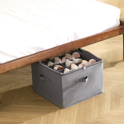 VEVOR Under Bed Shoe Storage Organizer, 1 Pack, 16 Compartments, Underbed Shoe Box Storage Containers Adjustable Dividers, Sandal Organizer Storage with Clear Window, Breathable, Reinforced Handles - CDXSNGKHS0000QJ43V0 - view 9