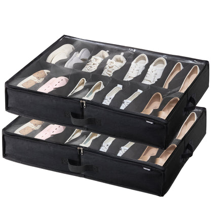 VEVOR Under Bed Shoe Storage Organizer, Set of 2, Total 32 Compartments, Underbed Shoes Closet Storage Solution with Clear Window, Breathable, Foldable Fabric Container Box with Reinforced Handles - CDXSNHS00000KOEBNV0 - view 1