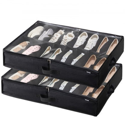 VEVOR Under Bed Shoe Storage Organizer, Set of 2, Total 32 Compartments, Underbed Shoes Closet Storage Solution with Clear Window, Breathable, Foldable Fabric Container Box with Reinforced Handles - CDXSNHS00000KOEBNV0 - view 2