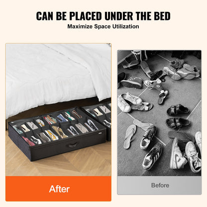 VEVOR Under Bed Shoe Storage Organizer, Set of 2, Total 32 Compartments, Underbed Shoes Closet Storage Solution with Clear Window, Breathable, Foldable Fabric Container Box with Reinforced Handles - CDXSNHS00000KOEBNV0 - view 4