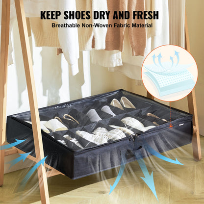 VEVOR Under Bed Shoe Storage Organizer, Set of 2, Total 32 Compartments, Underbed Shoes Closet Storage Solution with Clear Window, Breathable, Foldable Fabric Container Box with Reinforced Handles - CDXSNHS00000KOEBNV0 - view 6