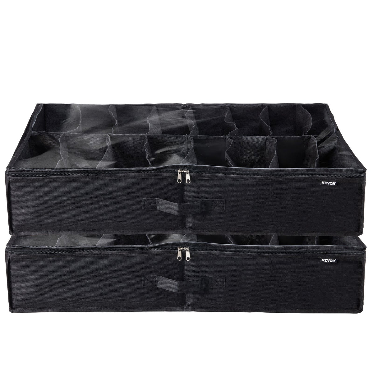 VEVOR Under Bed Shoe Storage Organizer, Set of 2, Total 32 Compartments, Underbed Shoes Closet Storage Solution with Clear Window, Breathable, Foldable Fabric Container Box with Reinforced Handles - CDXSNHS00000KOEBNV0 - view 10