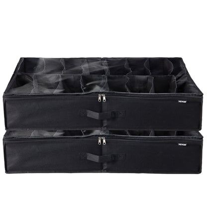 VEVOR Under Bed Shoe Storage Organizer, Set of 2, Total 32 Compartments, Underbed Shoes Closet Storage Solution with Clear Window, Breathable, Foldable Fabric Container Box with Reinforced Handles - CDXSNHS00000KOEBNV0 - view 10