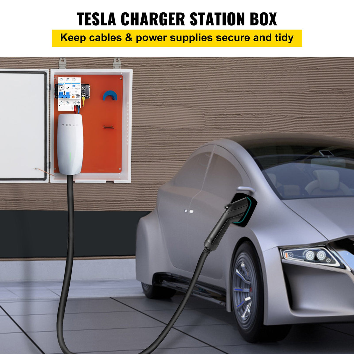 VEVOR Tesla Charger Station Box, 28'' x 20'' x 10'', Outdoor Cable Box Charging Box Cable Organizer, IP32 Waterproof Dustproof Cool Roll Steel Electrical Enclosure Box, for Tesla - CDZ70X50X25CMGZYMV0 - view 2