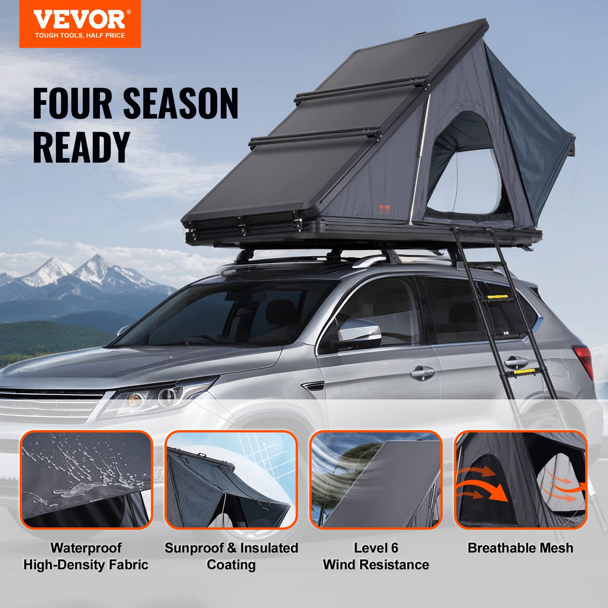 VEVOR Rooftop Tent Hard Shell, Naturnest Rooftop Tent Hardshell for 2-3 Person, Hard Shell Roof Top Tent with Telescopic Ladder Thick Mattress, Waterproof Windproof for Jeep SUV Van Pickup Truck - CDZPSJKSJKJBEH00WV9 - view 3