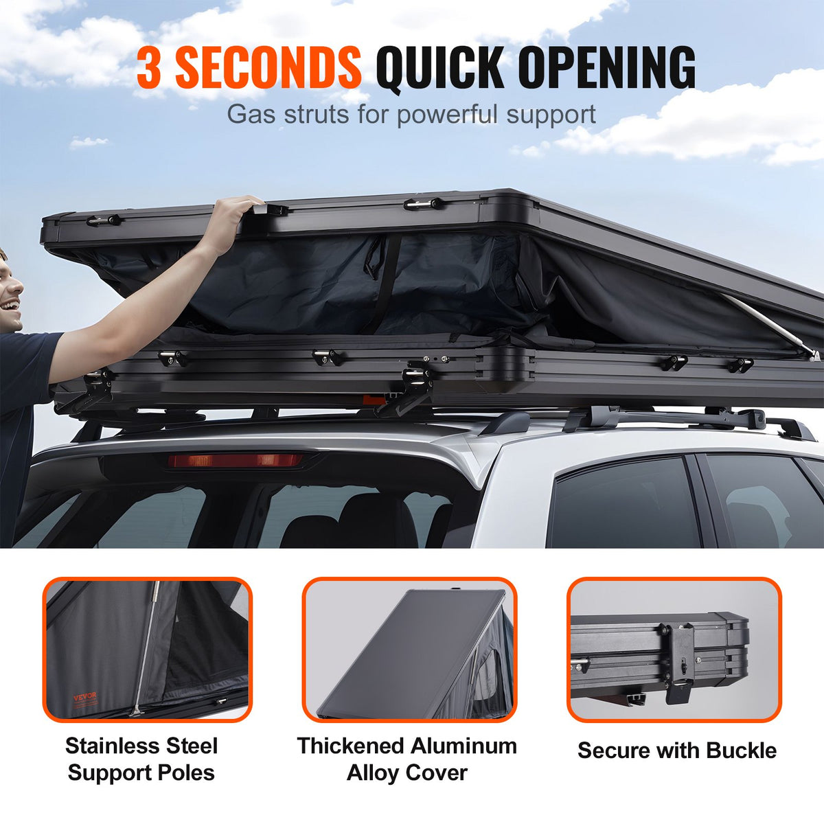 VEVOR Rooftop Tent Hard Shell, Naturnest Rooftop Tent Hardshell for 2-3 Person, Hard Shell Roof Top Tent with Telescopic Ladder Thick Mattress, Waterproof Windproof for Jeep SUV Van Pickup Truck - CDZPSJKSJKJBEH00WV9 - view 5