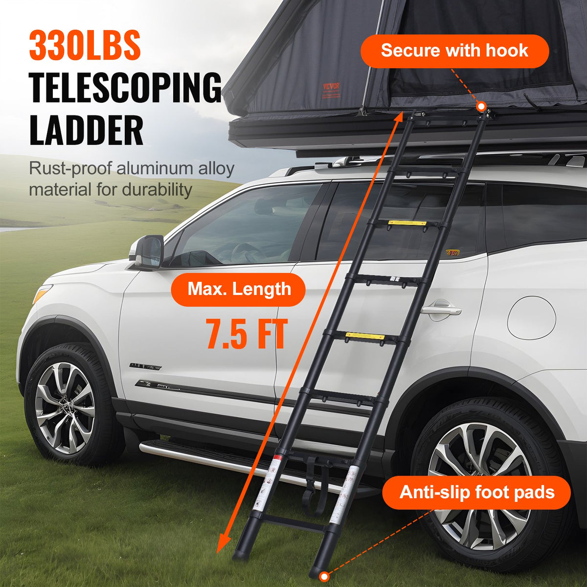 VEVOR Rooftop Tent Hard Shell, Naturnest Rooftop Tent Hardshell for 2-3 Person, Hard Shell Roof Top Tent with Telescopic Ladder Thick Mattress, Waterproof Windproof for Jeep SUV Van Pickup Truck - CDZPSJKSJKJBEH00WV9 - view 6