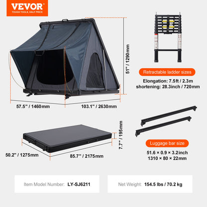 VEVOR Rooftop Tent Hard Shell, Naturnest Rooftop Tent Hardshell for 2-3 Person, Hard Shell Roof Top Tent with Telescopic Ladder Thick Mattress, Waterproof Windproof for Jeep SUV Van Pickup Truck - CDZPSJKSJKJBEH00WV9 - view 8