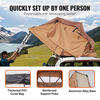 VEVOR Rooftop Tent Hard Shell, Naturnest Rooftop Tent Hardshell for 2-3 Person, Folding Hard Shell Roof Top Tent with Telescopic Ladder Mattress PVC Cover Bag, Waterproof for Jeep SUV Van Pickup Truck - CDZPZDKZDKX0DCT4YV9 - view 5