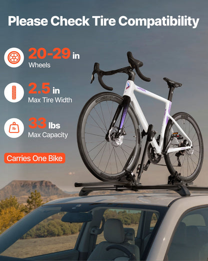 VEVOR Roof Bike Rack, 33 lbs Capacity, Upright Roof Mount Bicycle Rack with Secure Locking System for Most Standard Crossbars, Aluminum Upright Rooftop Bike Rack 1 Bike Carrier for Car SUV, Black - CDZXCJZLFZDC0GA9H001V0 - view 4